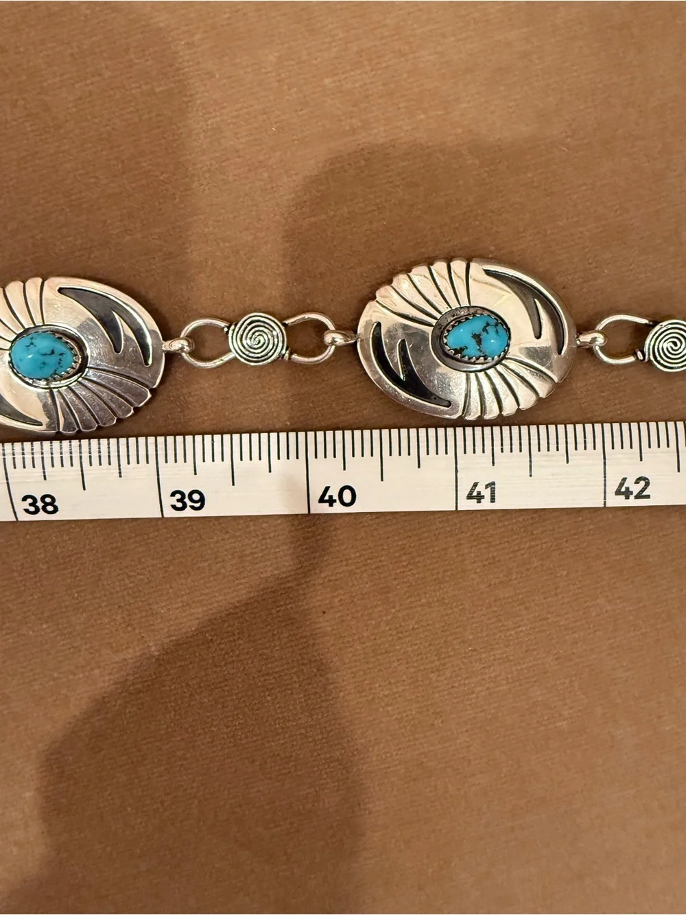 Jerry Cowboy Navajo signed Sterling Silver & Turquoise Accent Concho Belt